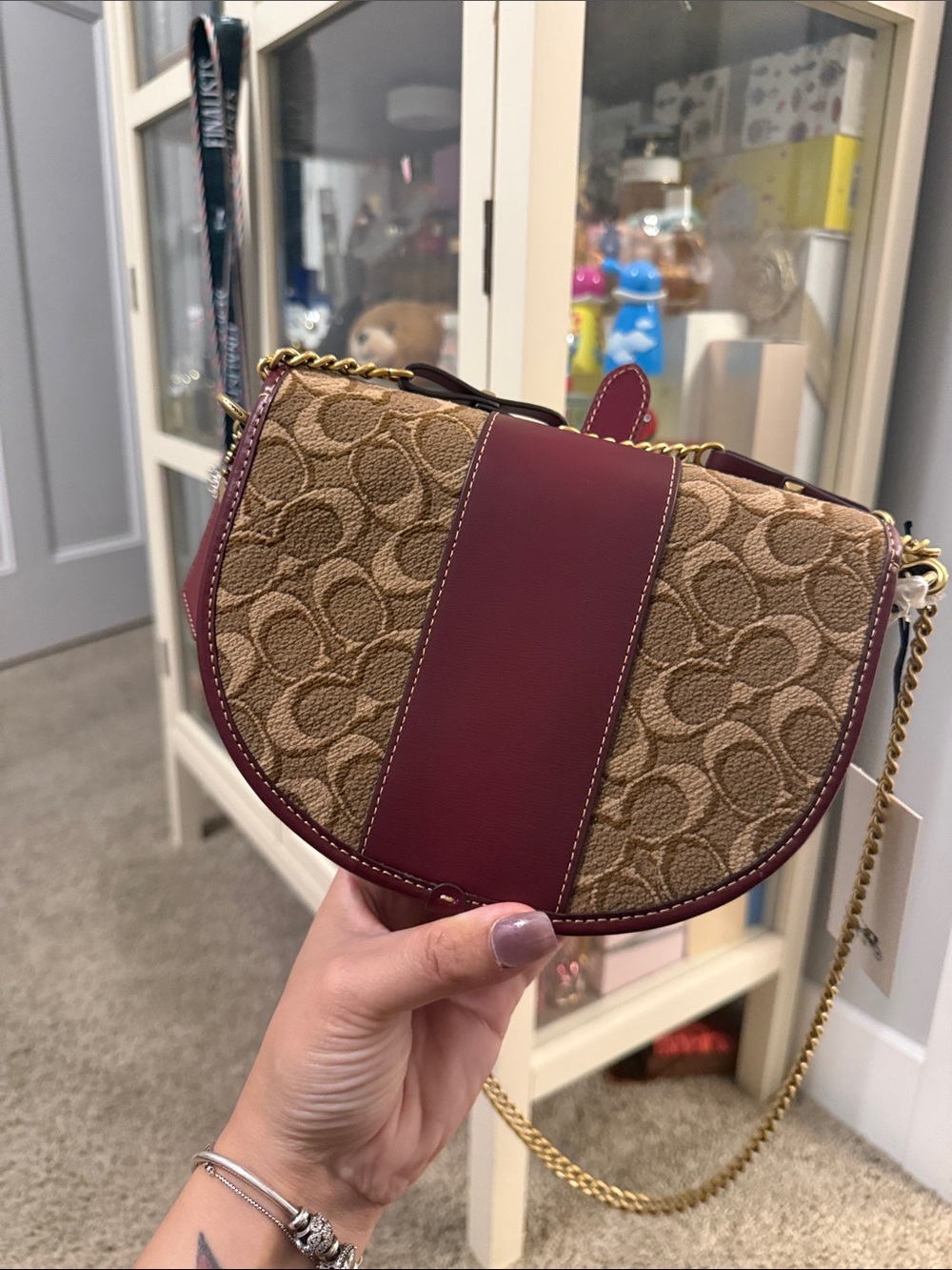 Coach Saddle Bag in Brown Canvas with Burgundy Leather & Gold Hardware - Picture 5 of 6